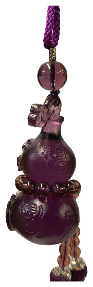 Crystal Glass Fengshui Fortune Purple Gourd Shape Pendant Decor Tassel, Hws2188