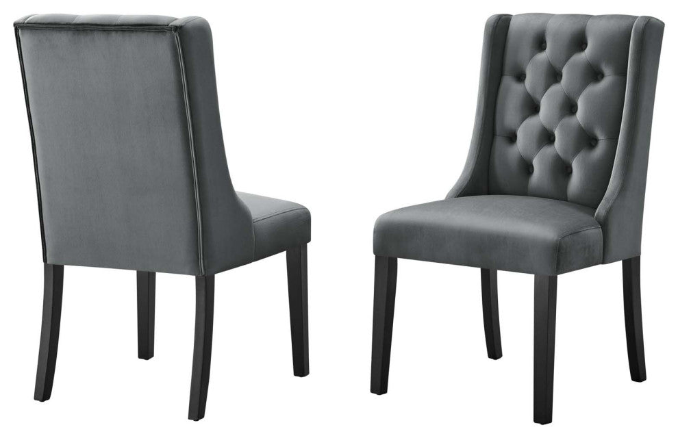 Side Dining Chair, Set of 2, Gray, Velvet, Modern, Cafe Bistro Hospitality