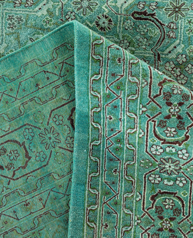 Overdyed One-of-a-Kind Hand-Knotted Area Rug Green, 6' 2" x 9' 1"