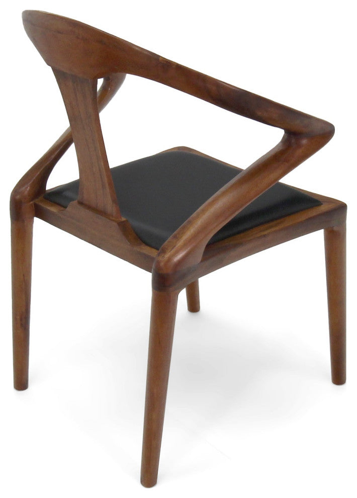 Isosceles Dining Guest Chair Solid Walnut Black Leather Seat MCM