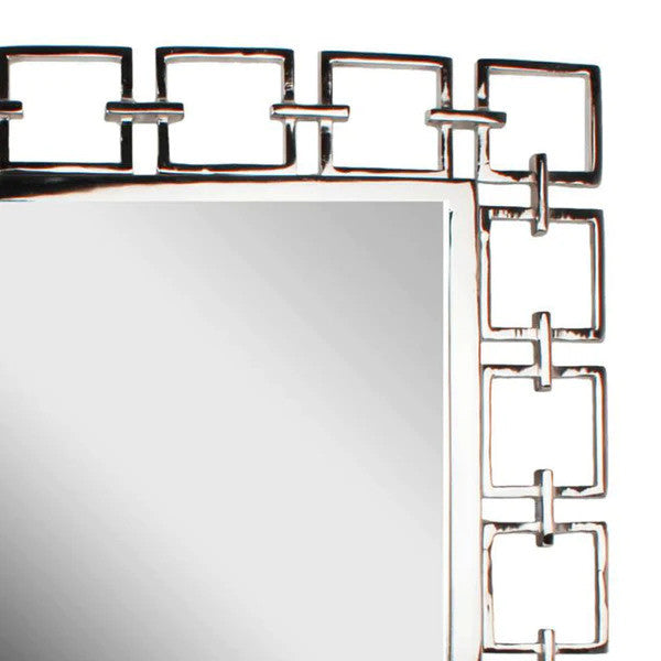 Benzara BM206715 Modern Style Metal Openwork Square Framed Mirror, Silver