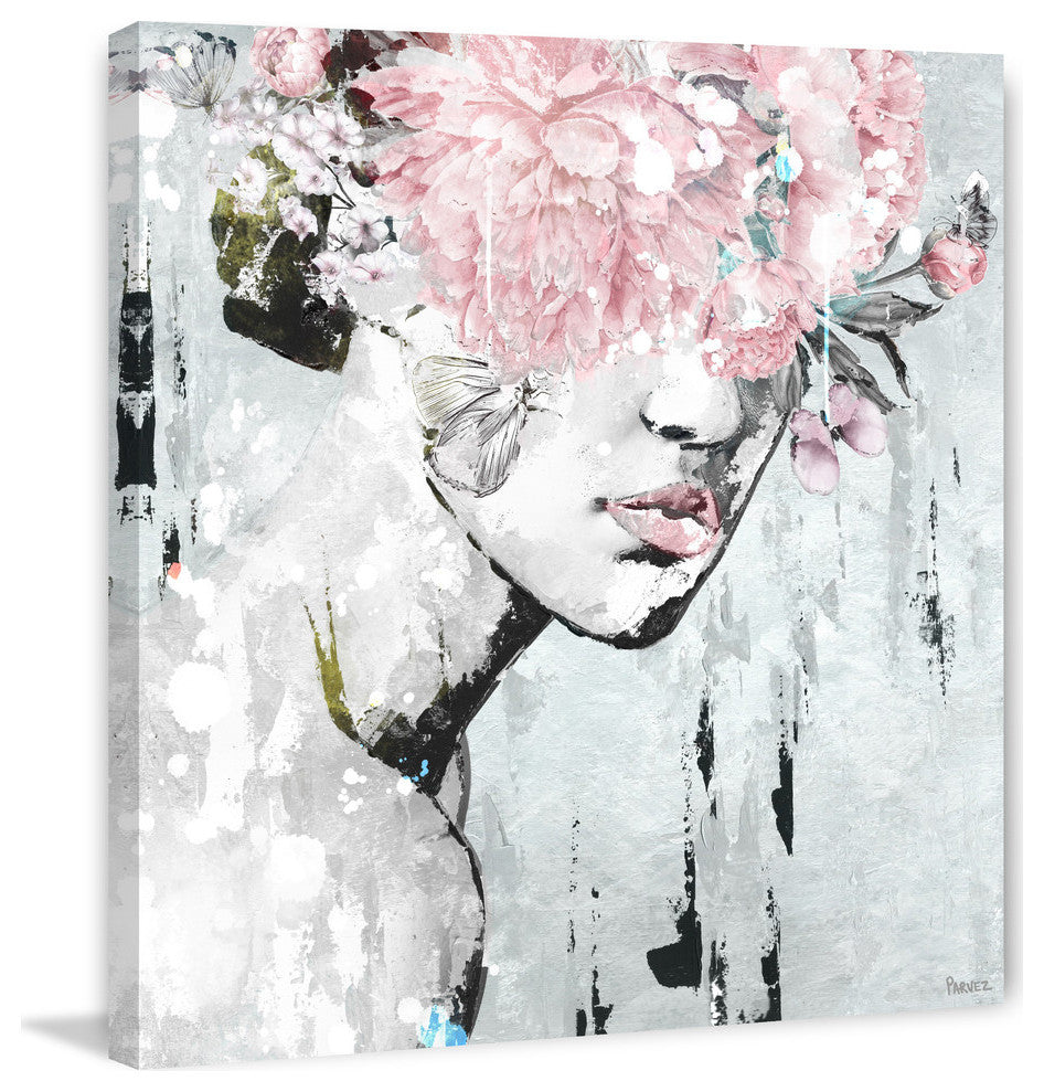 "Pink Flower Bloom" Painting Print on Wrapped Canvas, 18"x18"