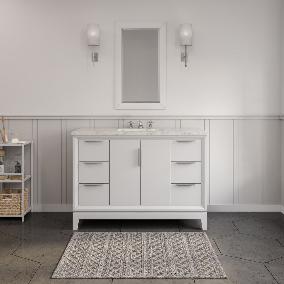 Elizabeth 48" Single Sink Carrara White Marble Vanity, Pure White
