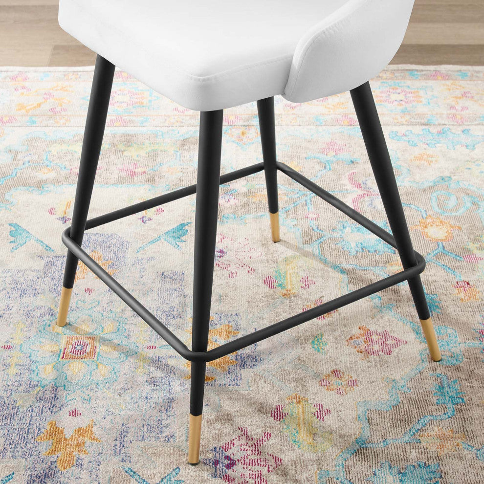 Counter Stool Chair, Set of 2, Velvet, White, Modern, Bar Cafe Bistro Restaurant
