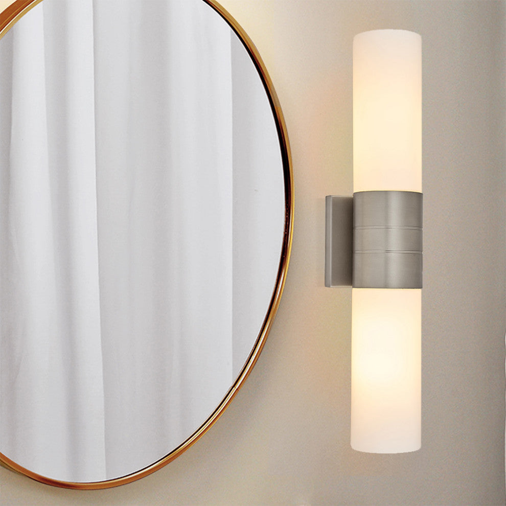 N2342-20-BN 2 Light Vanity Lighting with White Glass in Brushed Nickel Finish