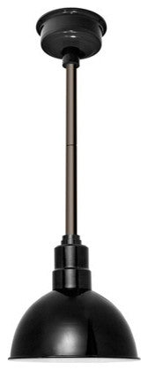 Blackspot LED Pendant Barn Light, Mahogany Downrod, Black, 10"