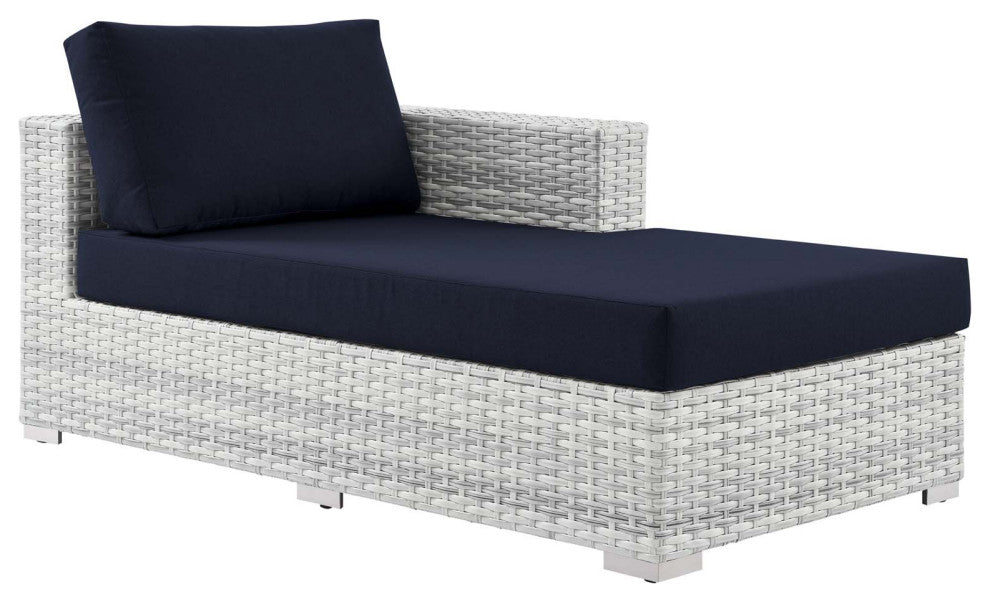Lounge Sectional Sofa Chair Set, Rattan, Wicker, Gray Blue Navy, Outdoor