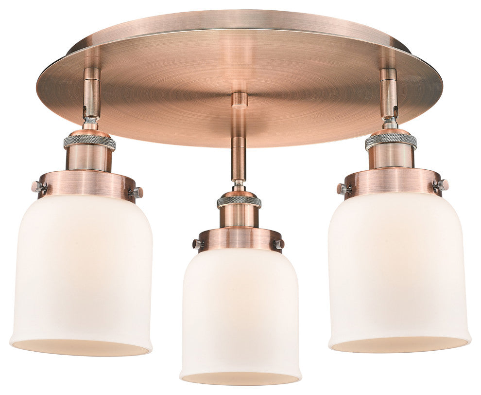 Bell-3 Light 17" Flush Mount-Antique Copper, Matte White Glass Shade