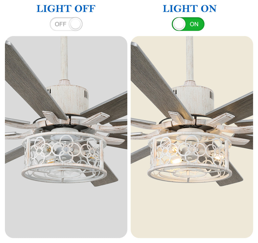 72" Antique Large Ceiling Fan with Light Kit, 8 Wood Blades Ceiling Fan, Chrome