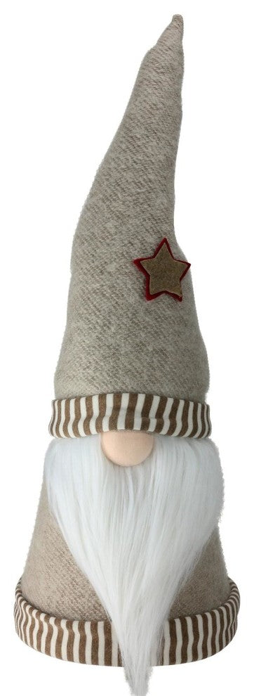 21" Holiday Moments Beige Striped Trim Hat Decorative Table Top Cone Gnome