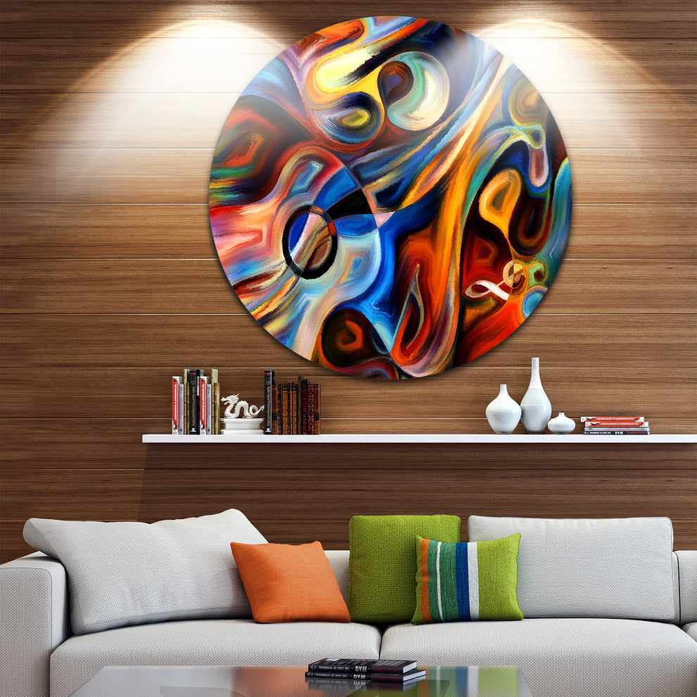 Designart 'Abstract Music and Rhythm' Abstract Glossy Circle Metal Wall Art, Dis