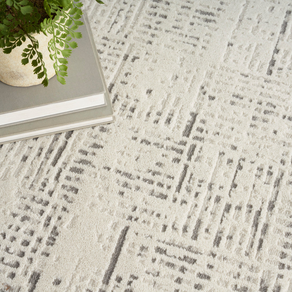 Nourison Elation 7'10" Round Ivory Grey Modern Indoor Area Rug