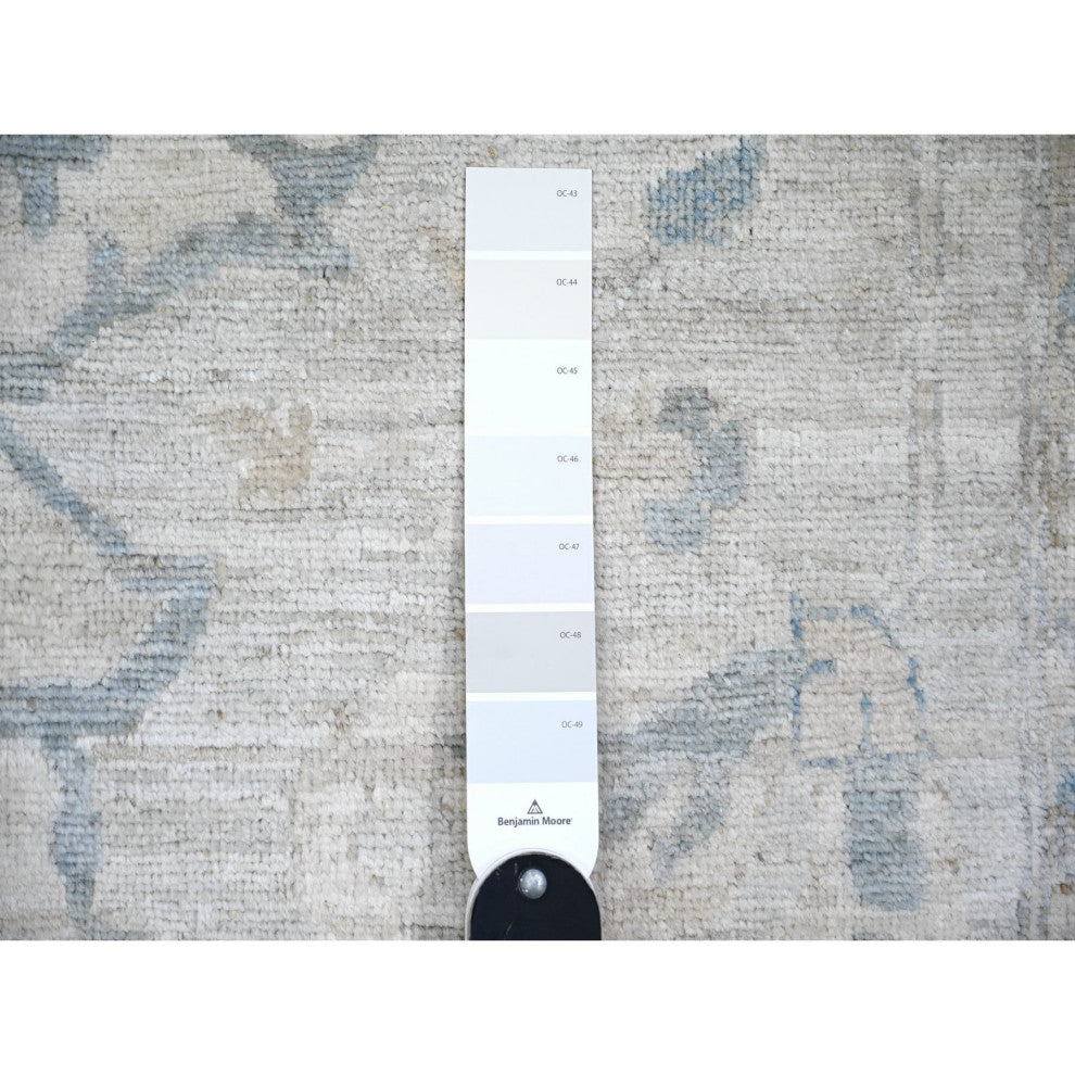 Ash Gray, Stone Washed Peshawar Wool Hand Knotted Oriental Rug, 11'6"x17'4"