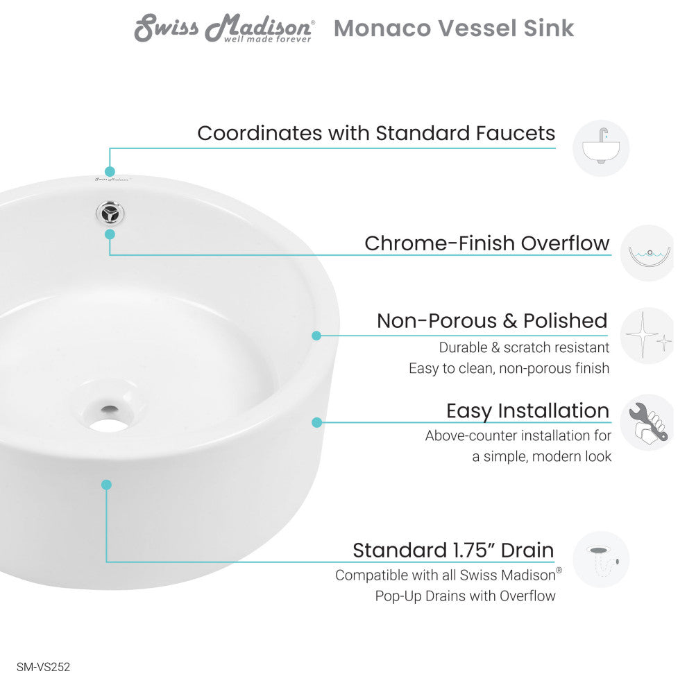 Monaco Round Vessel Sink, Glossy White