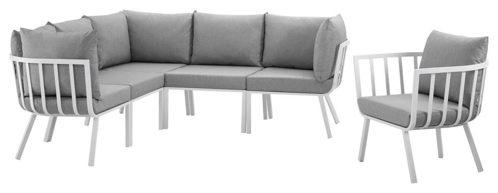 Riverside 6 Piece Outdoor Patio Aluminum Set White Gray