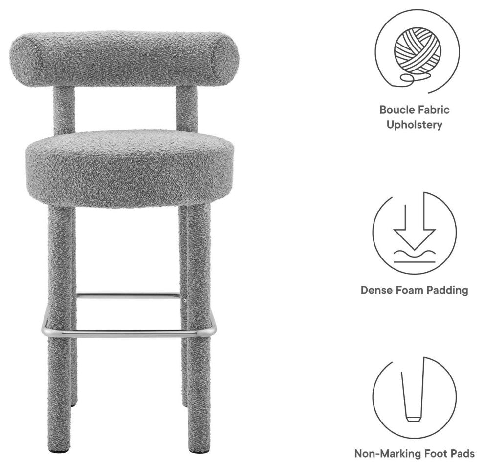 Toulouse Boucle Fabric Bar Stool - Light Gray Silver