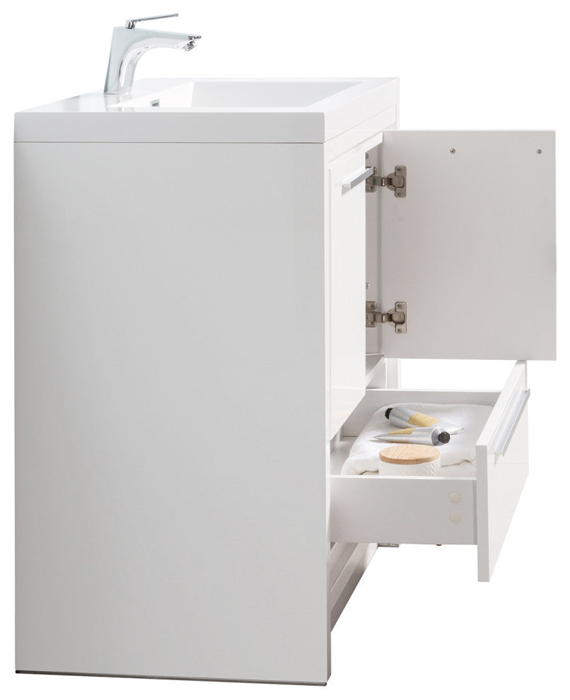 Freestanding Bath Vanity Set, HG-White, Integrated Solid Surface Sink, 24"