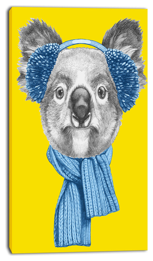 Koala with Scarf and Earmuffs, Animal Canvas Art Print, 16"x32"