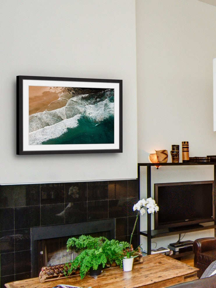 "Waves Crashing" Framed Print by Karolis Janulis