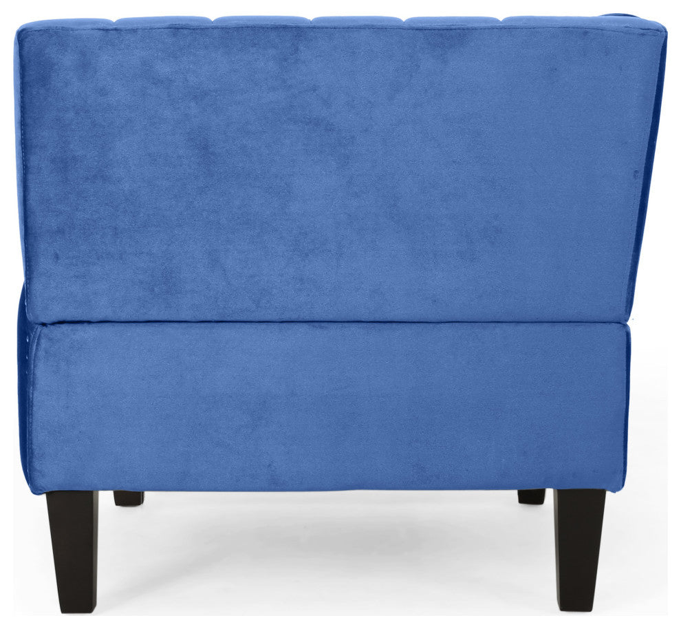 Judson Channel Stitch Velvet Club Chair, Navy Blue, Dark Brown
