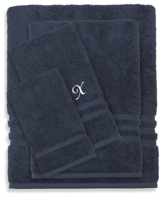 Denzi 4-Piece Towel Combination Set With Monogrammed Letter, X, Twilight Blue