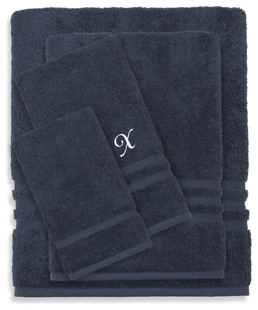 Denzi 4-Piece Towel Combination Set With Monogrammed Letter, X, Twilight Blue