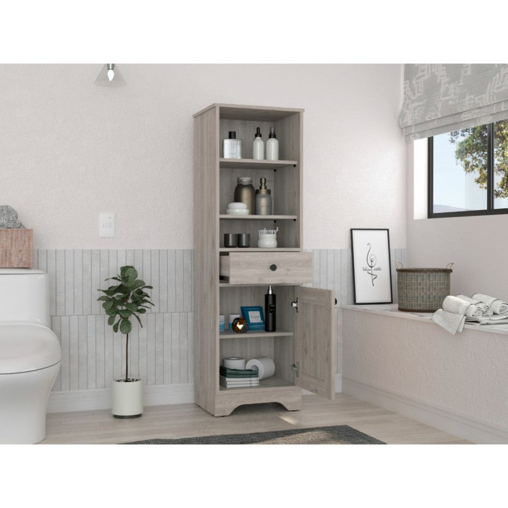 DEPOT E-SHOP Norwalk Linen Cabinet with Drawer, Light Gray, Cabinet