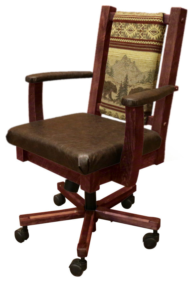 Barnwood Style Timber Peg Upholstered Office Chair, Michael's Cherry, Bear Run and Quarter Espresso