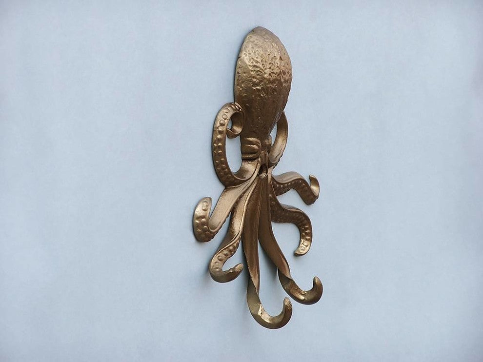 Antique Brass Wall Mounted Octopus Hooks 7"