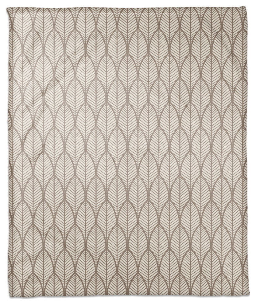 Taupe Geo Leaves 50 x 60 Coral Fleece Blanket