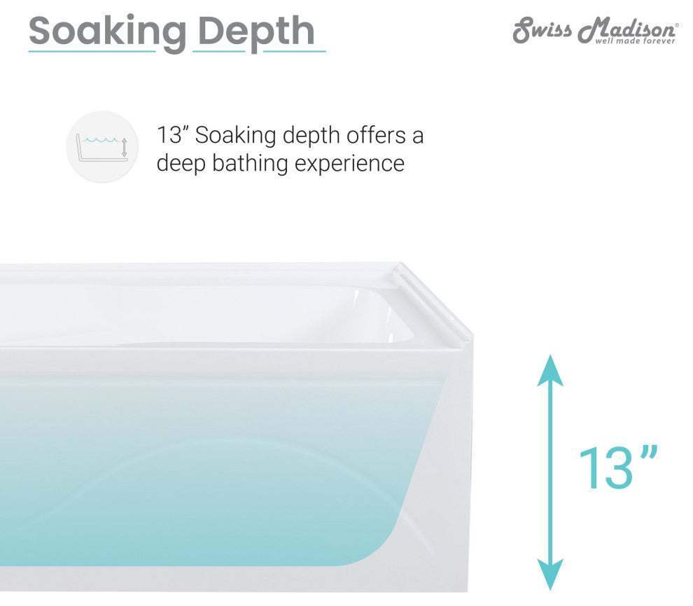 Ivy Alcove Soaking Bathtub With Apron Skirt, 60"x30", Right Hand Drain