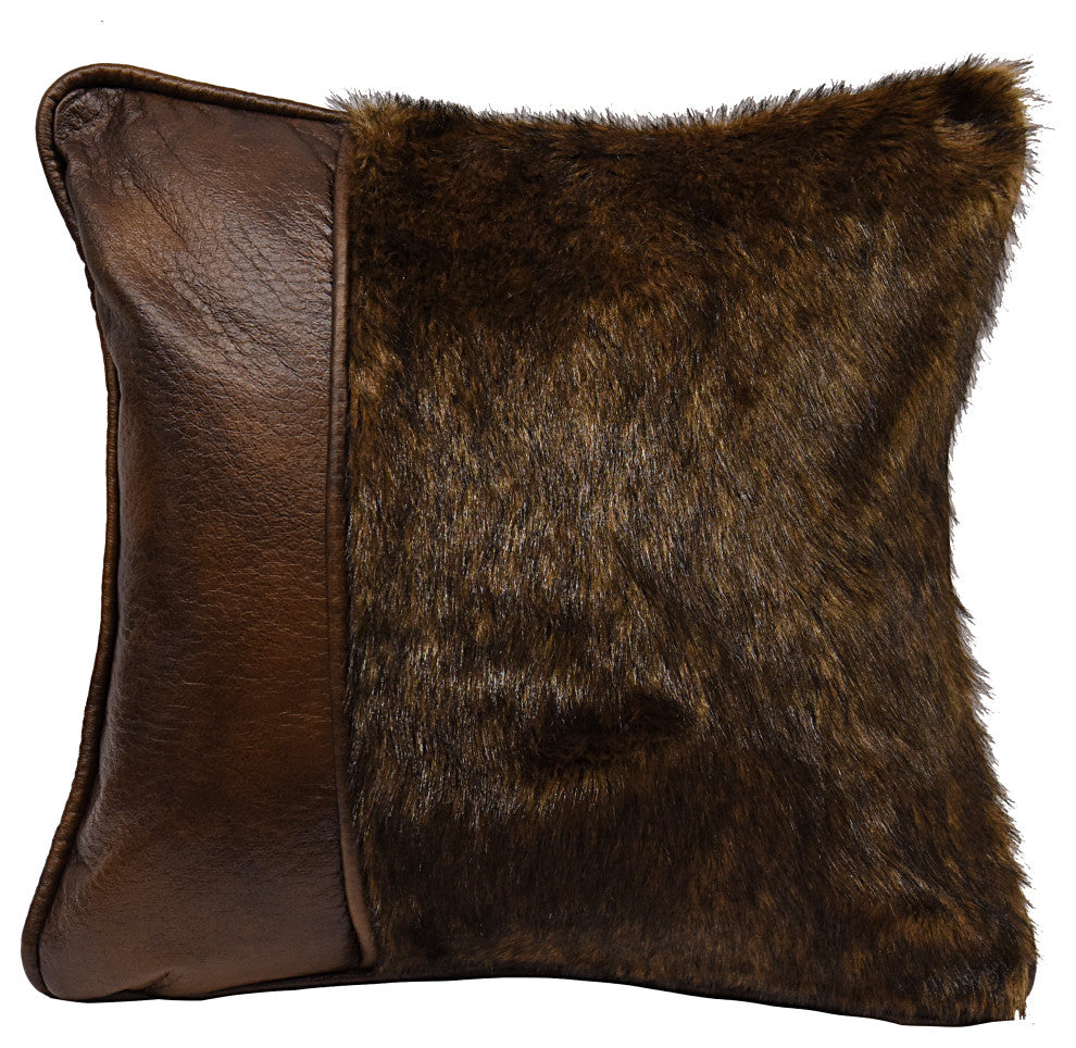 Fur pillow with faux leather, 18x18