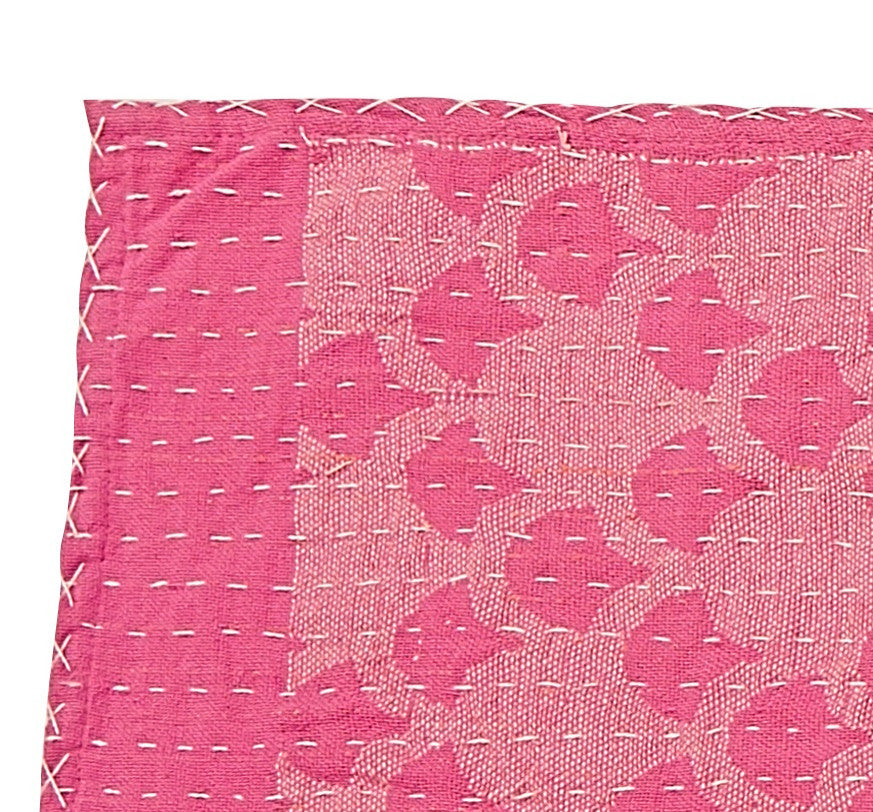 Artisan Hand Loomed Cotton Table Runner, Pink Ginkgo, 18"x96"