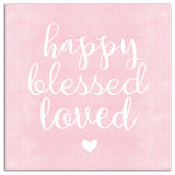 Happy Blessed Loved Pink 16x16 Canvas Wall Art