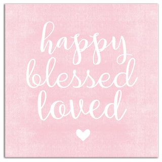 Happy Blessed Loved Pink 16x16 Canvas Wall Art