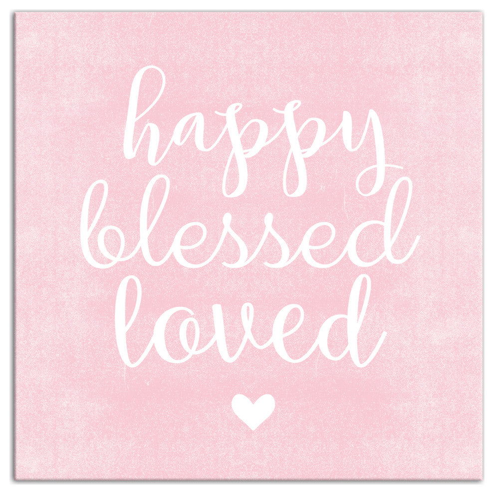 Happy Blessed Loved Pink 16x16 Canvas Wall Art