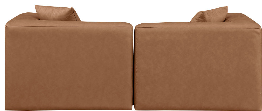 Cube Upholstered Modular Sofa, Brown, 2-Piece: 2 Corner Chair, Vegan Leather