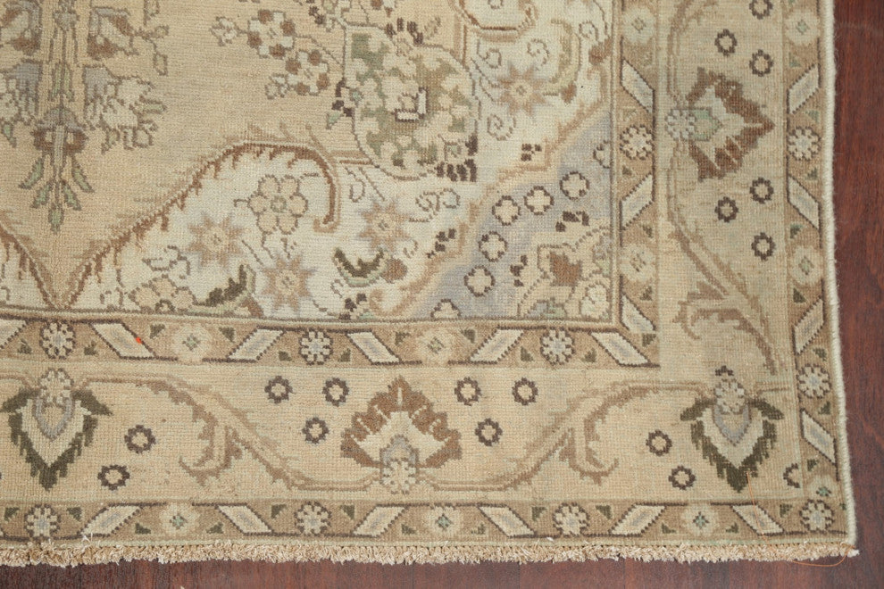 Consigned, Traditional Vintage Faded Handmade Persian Area Rug, Beige, 6x10