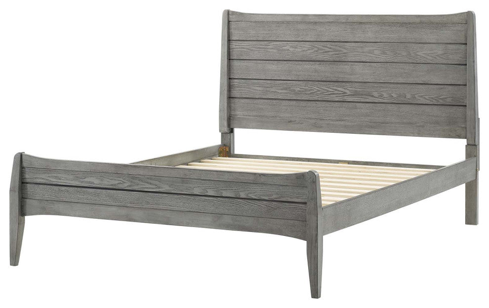 Platform Bed Nightstand Set, Twin Size, Wood, Gray, Modern Farmhouse