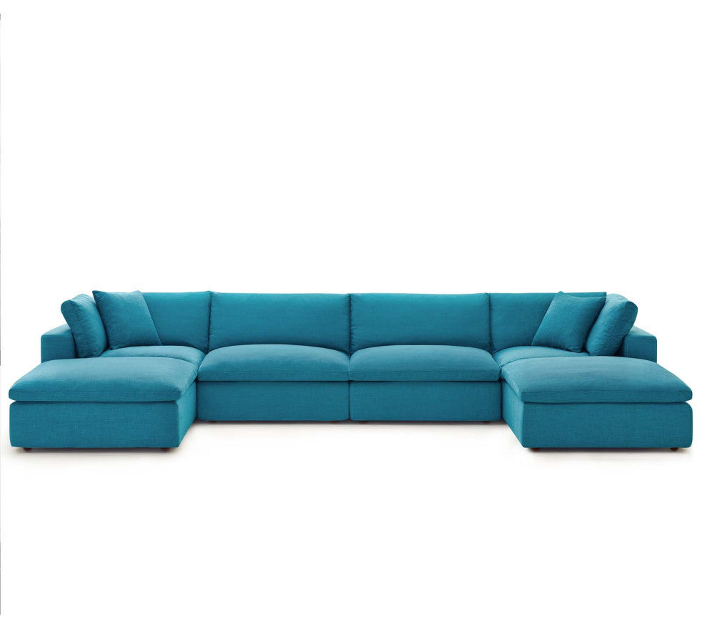 Modern Designer Lounge Club Lobby Sectional Sofa Set, Fabric, Aqua Blue