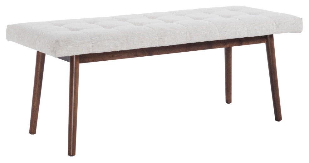 Accent Chair Bench, Fabric, Wood, Beige, Natural, Brown, Mid Century Lounge