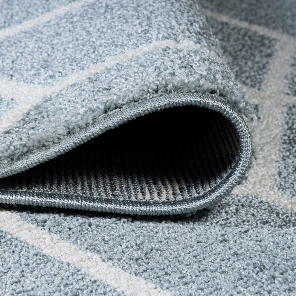 Tumbling Blocks Modern Geometric Light Blue/White 8'x10' Area Rug