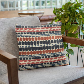 Plutus Red Blue Harmony Border Luxury Throw Pillow, 24"x24"