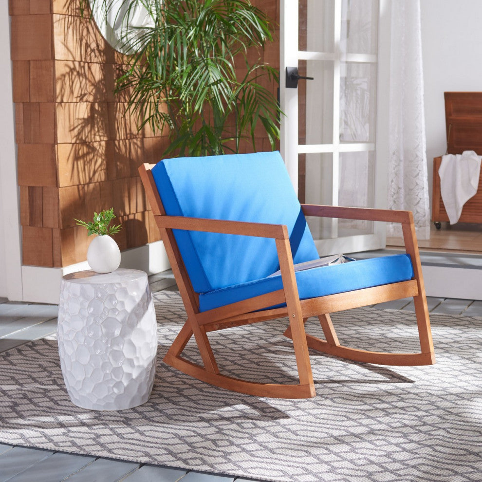 Safavieh Outdoor Vernon Rocking Chair Natural / Royal Blue