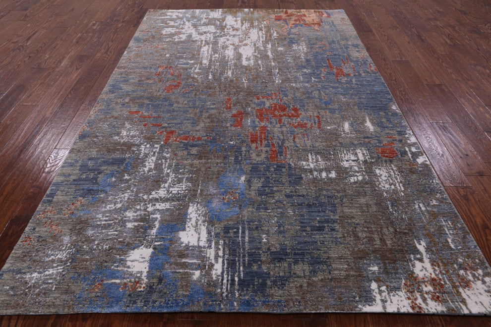 Wool and Silk Modern Hand-Knotted Rug 6' 0" X 9' 2"- Q6858