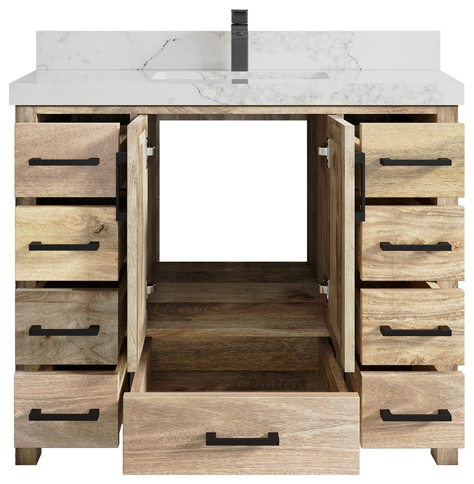 Malibu Mango 42 Single Sink Bath Vanity in White Washed 2" Calacatta Nuvo