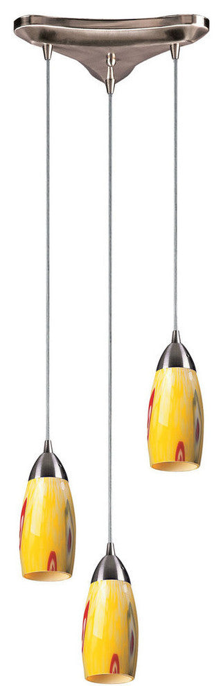 Milan 3-Light Satin Nickel Pendant, Yellow Glass
