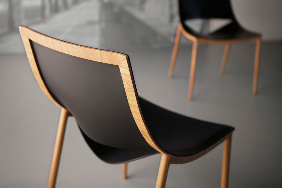 Sloane Dining Chair II, Black Leather and Teak