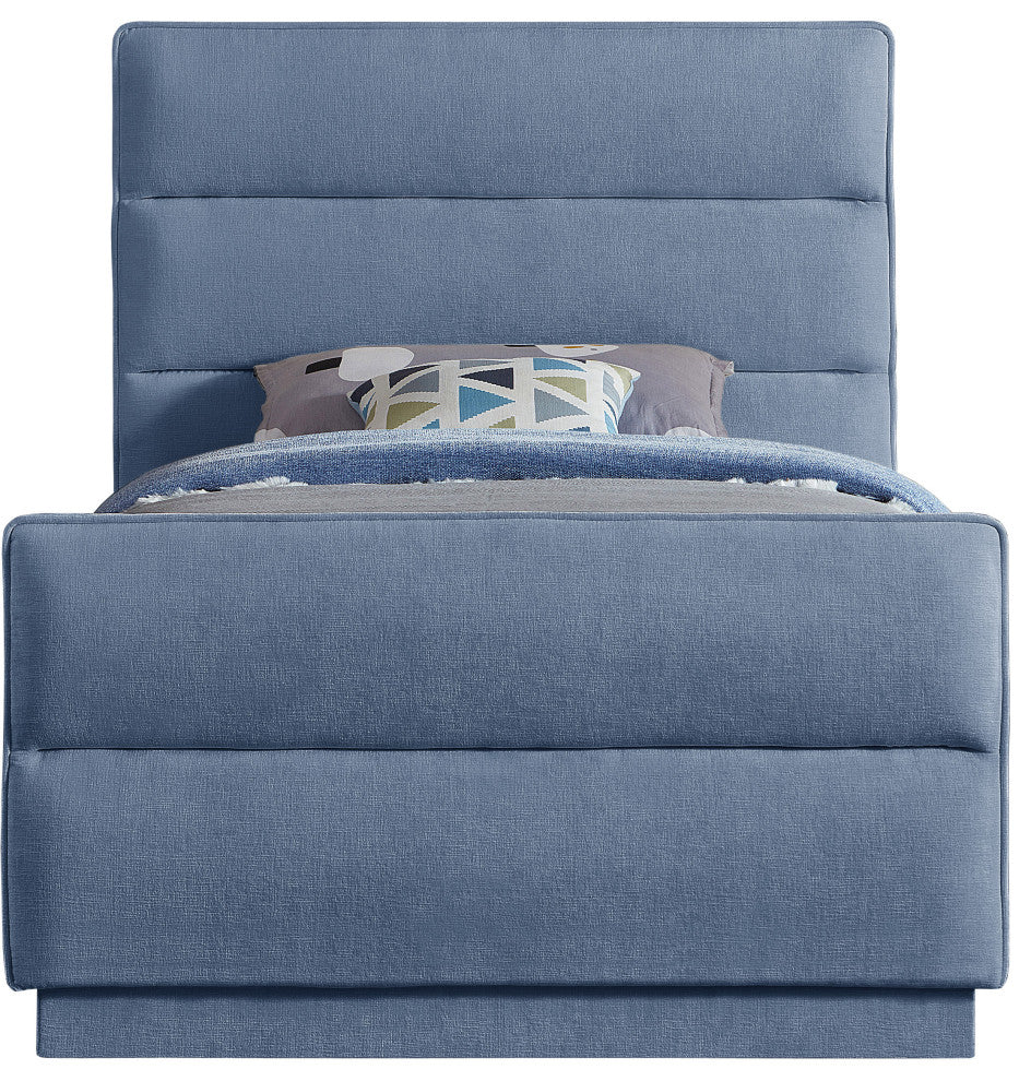 Paxton Chenille Fabric Upholstered Bed, Blue, Twin