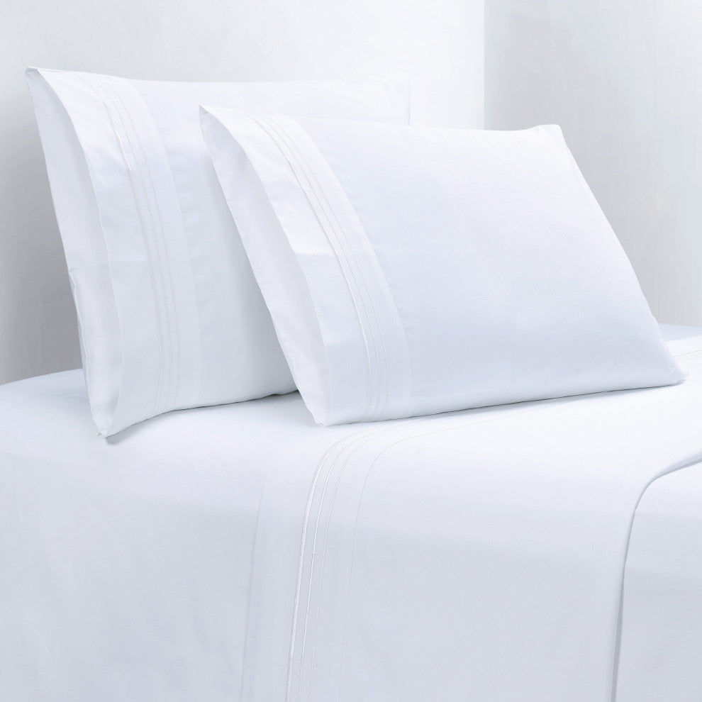 Embroidered Border Sheet Set, 4 Piece, White, Queen